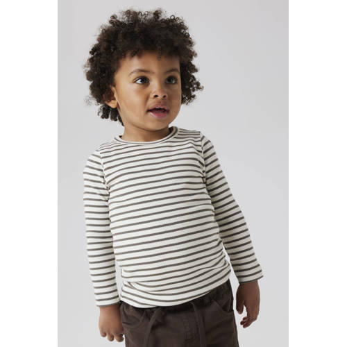 NAME IT MINI longsleeve gebreid olijfgroen/ecru Jongens Stretchkatoen Ronde hals - maat 116 afbeelding