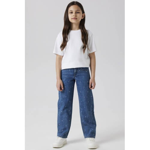 NAME IT KIDS straight leg jeans blauw met strass steentjes denim blue Meisjes Katoen