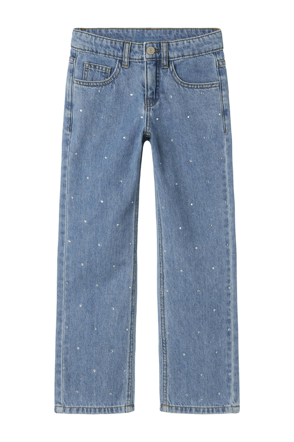 NAME IT KIDS straight leg jeans blauw met strass steentjes denim blue