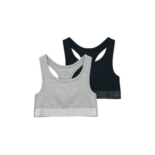 NAME IT KIDS bh top - set van 2 zwart/grijs melange Meisjes Stretchkatoen - maat 122/128 afbeelding