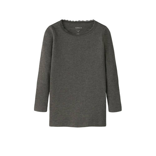 NAME IT MINI longsleeve rib gebreid donkerbruin Meisjes Stretchkatoen Ronde hals