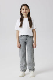 thumbnail: Grey denim meisjes NAME IT KIDS straight leg jeans van katoen met loose fit, rits- en knoopsluiting en effen