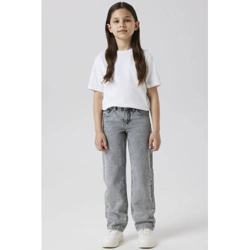 NAME IT KIDS straight leg jeans met strass-steentjes light grey denim Grijs Meisjes Katoen