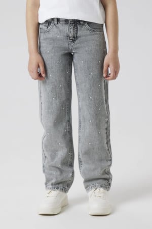 straight leg jeans met strass-steentjes light grey denim