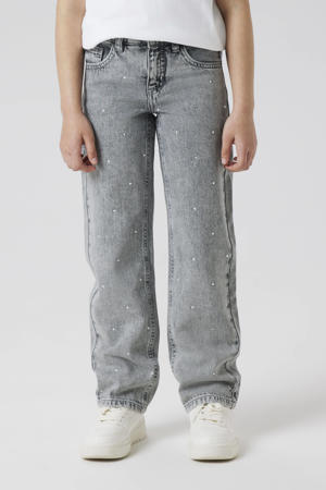 straight leg jeans met strass-steentjes light grey denim