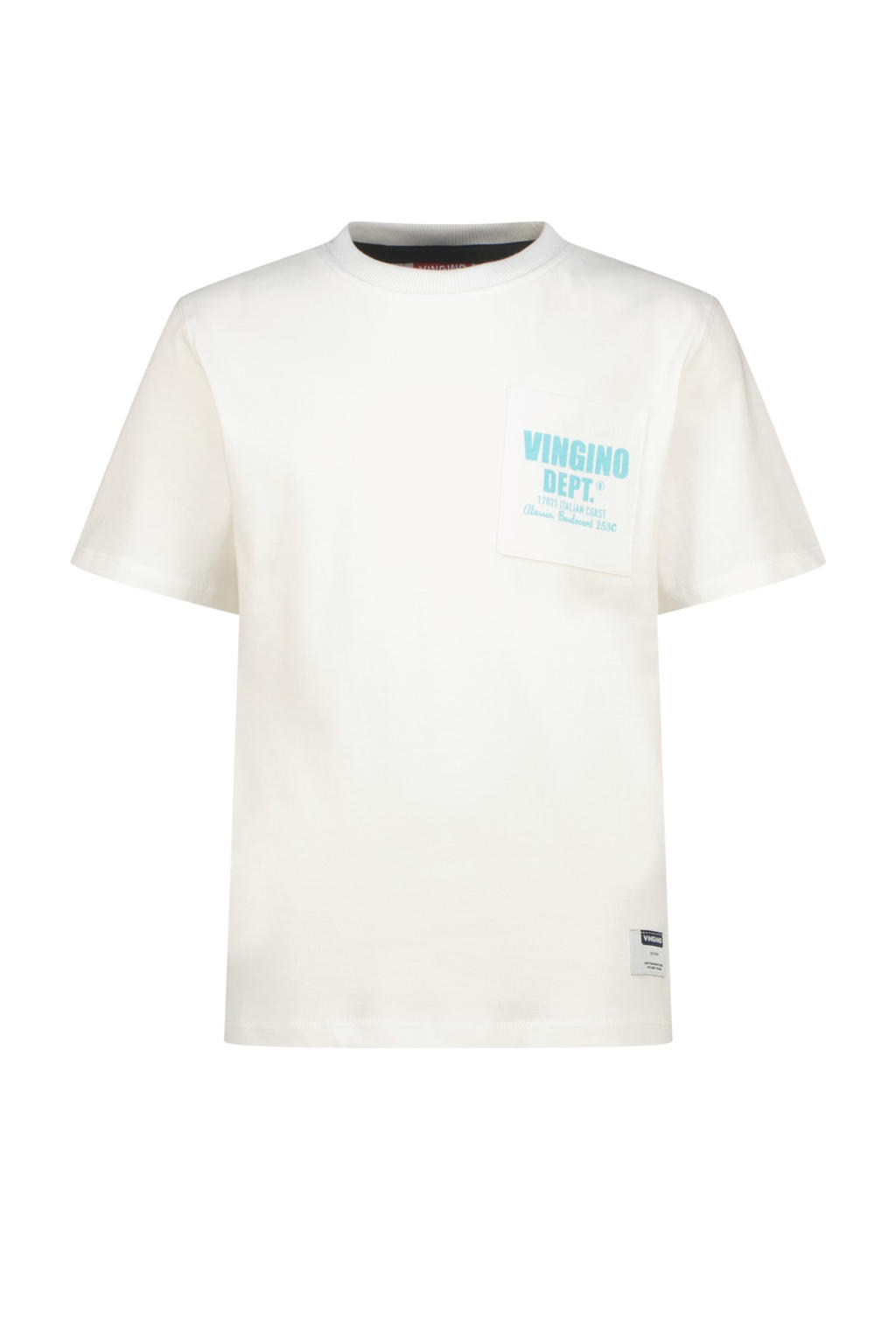 Wit, aqua en rode jongens Vingino T-shirt van katoen met backprint, korte mouwen en ronde hals