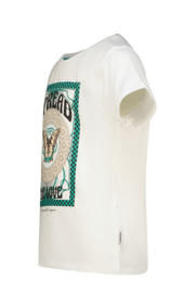 thumbnail: Witte meisjes Vingino T-shirt van stretchkatoen met printopdruk, korte mouwen en ronde hals
