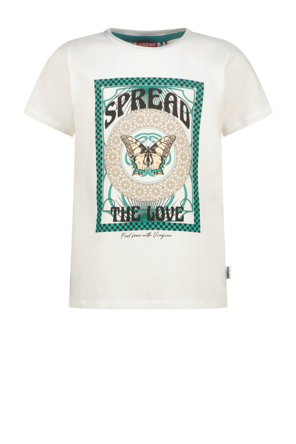Witte meisjes Vingino T-shirt van stretchkatoen met printopdruk, korte mouwen en ronde hals