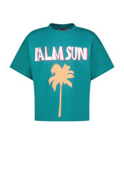 thumbnail: Groene meisjes Vingino T-shirt van katoen met printopdruk, korte mouwen en ronde hals