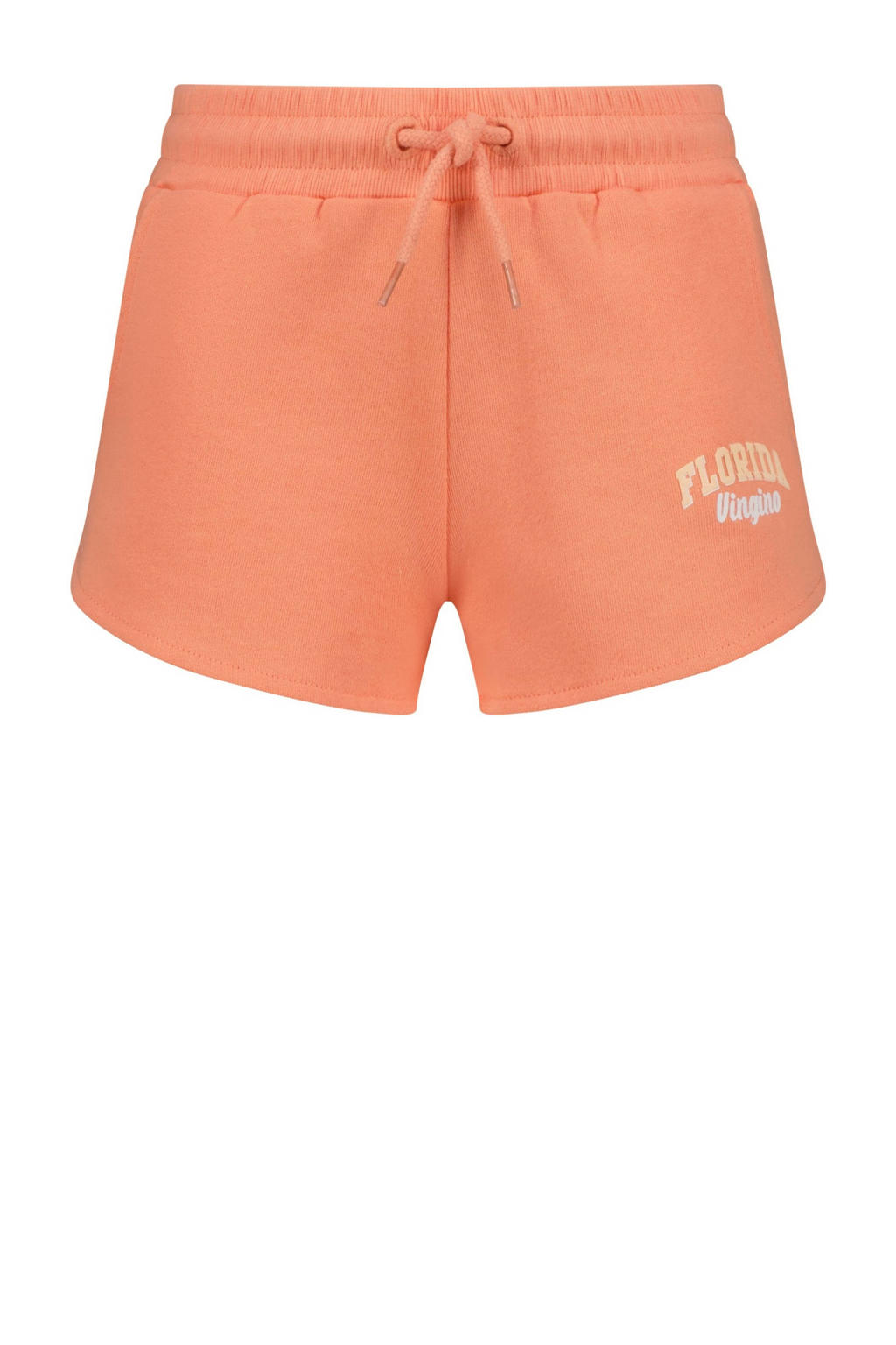 Oranje meisjes Vingino regular sweatshort met elastische tailleband met koord en logo dessin