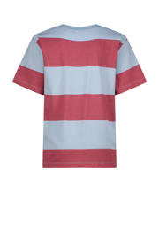 thumbnail: Donkerrood en lichtblauwe jongens Vingino T-shirt van katoen met strepenprint, korte mouwen en ronde hals