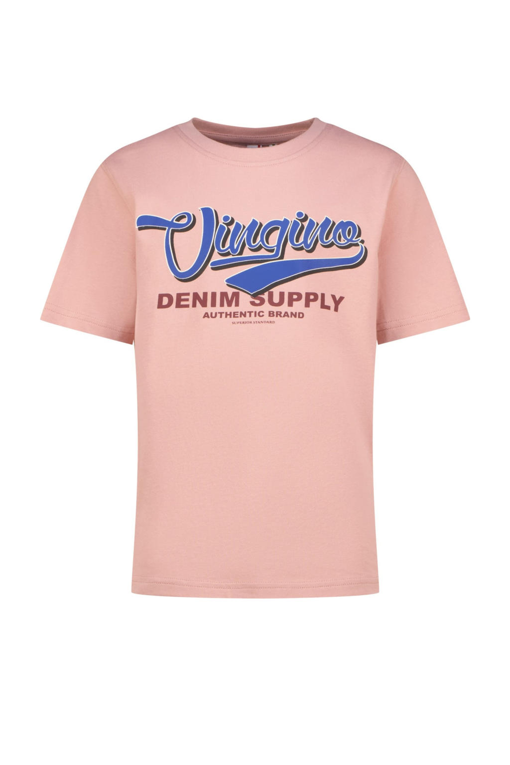 Roze jongens Vingino T-shirt van katoen met printopdruk, korte mouwen en ronde hals