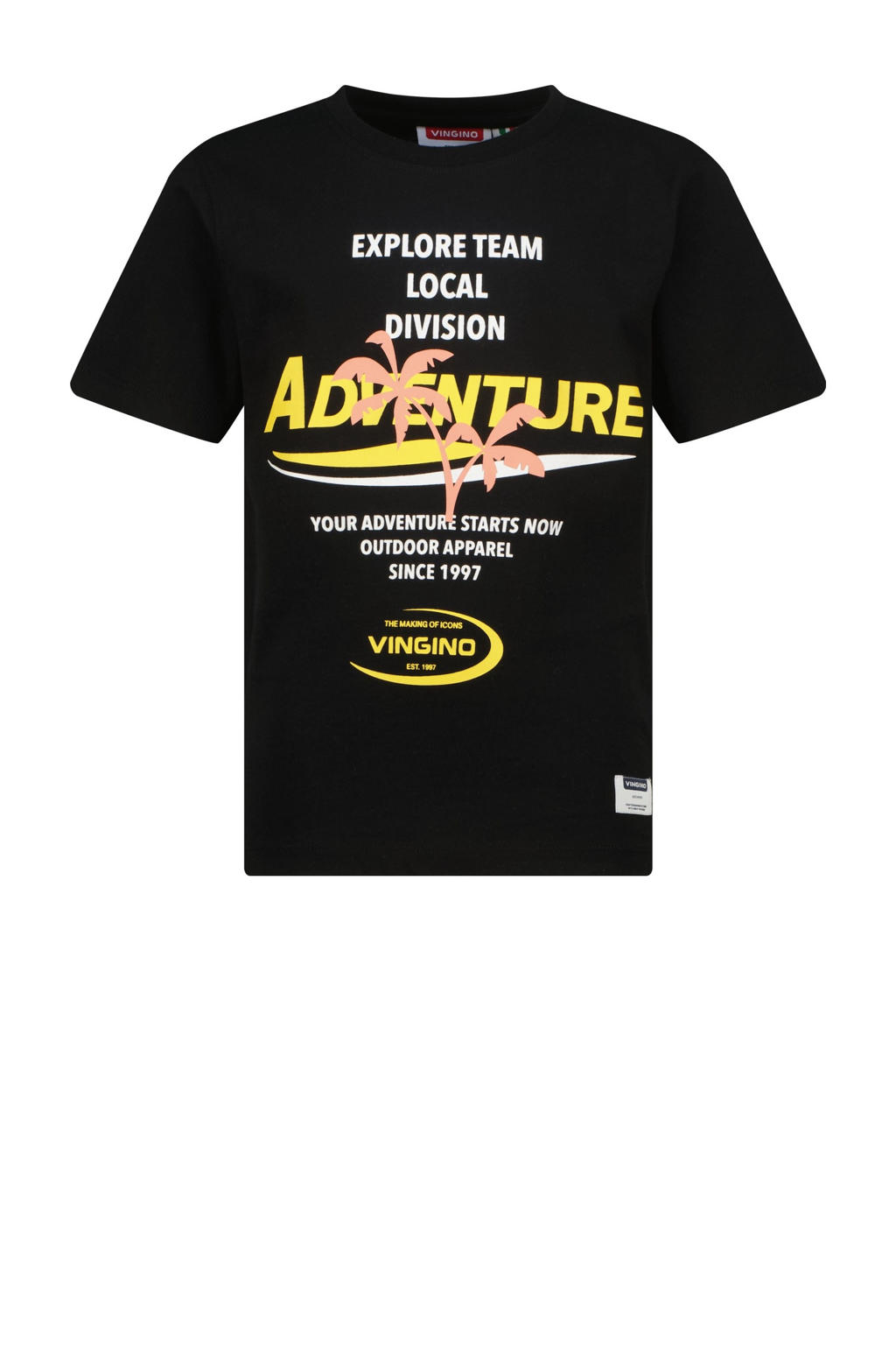 Zwarte jongens Vingino T-shirt van katoen met printopdruk, korte mouwen en ronde hals