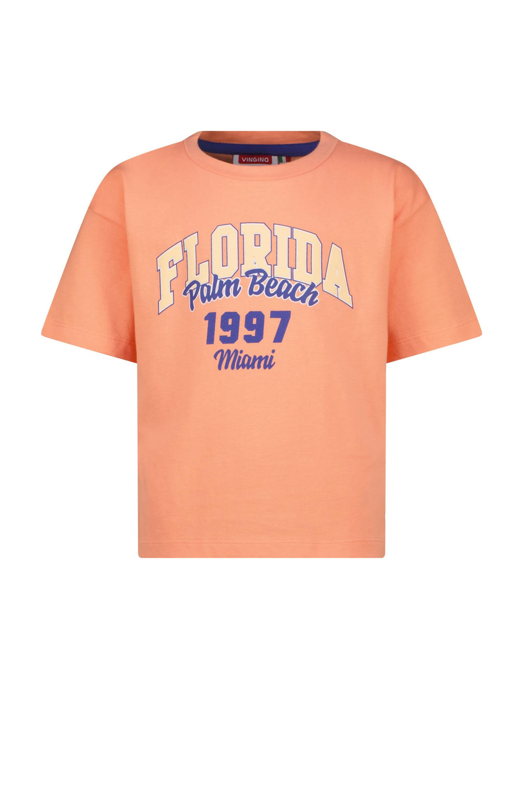 Oranje meisjes Vingino T-shirt van katoen met printopdruk, korte mouwen en ronde hals