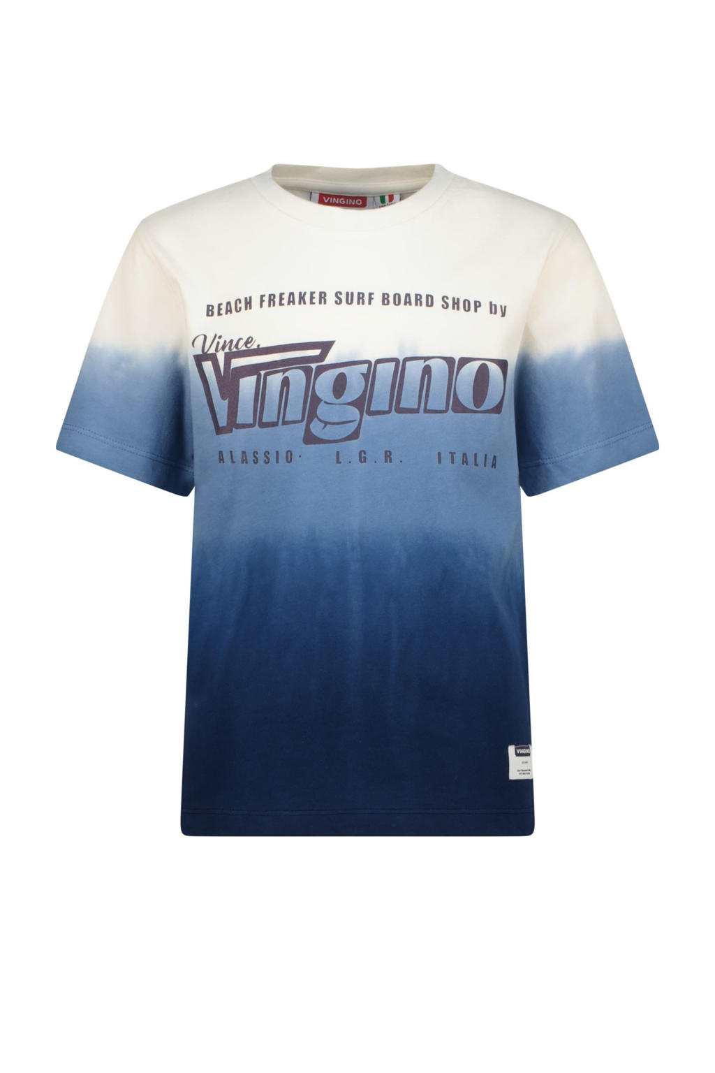 Blauw en witte jongens Vingino T-shirt van katoen met dip-dye effect, korte mouwen en ronde hals