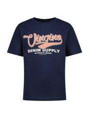 thumbnail: Donkerblauwe jongens Vingino T-shirt van katoen met logo dessin, korte mouwen en ronde hals