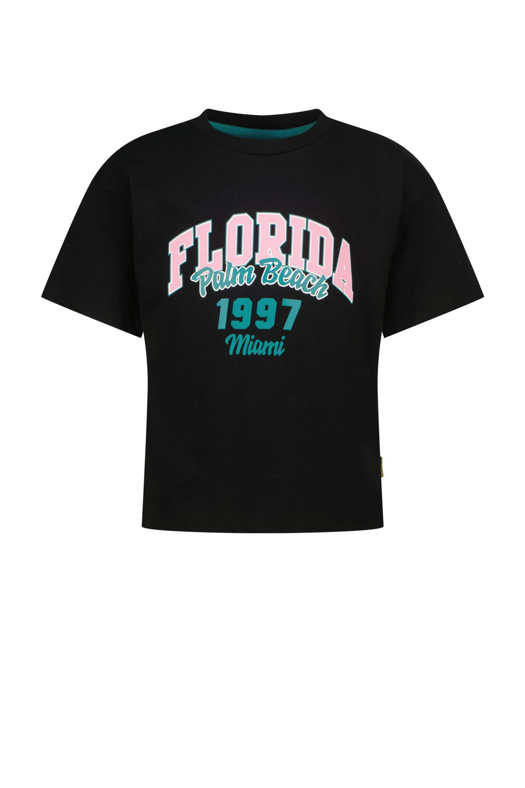 Zwarte meisjes Vingino T-shirt van katoen met printopdruk, korte mouwen en ronde hals