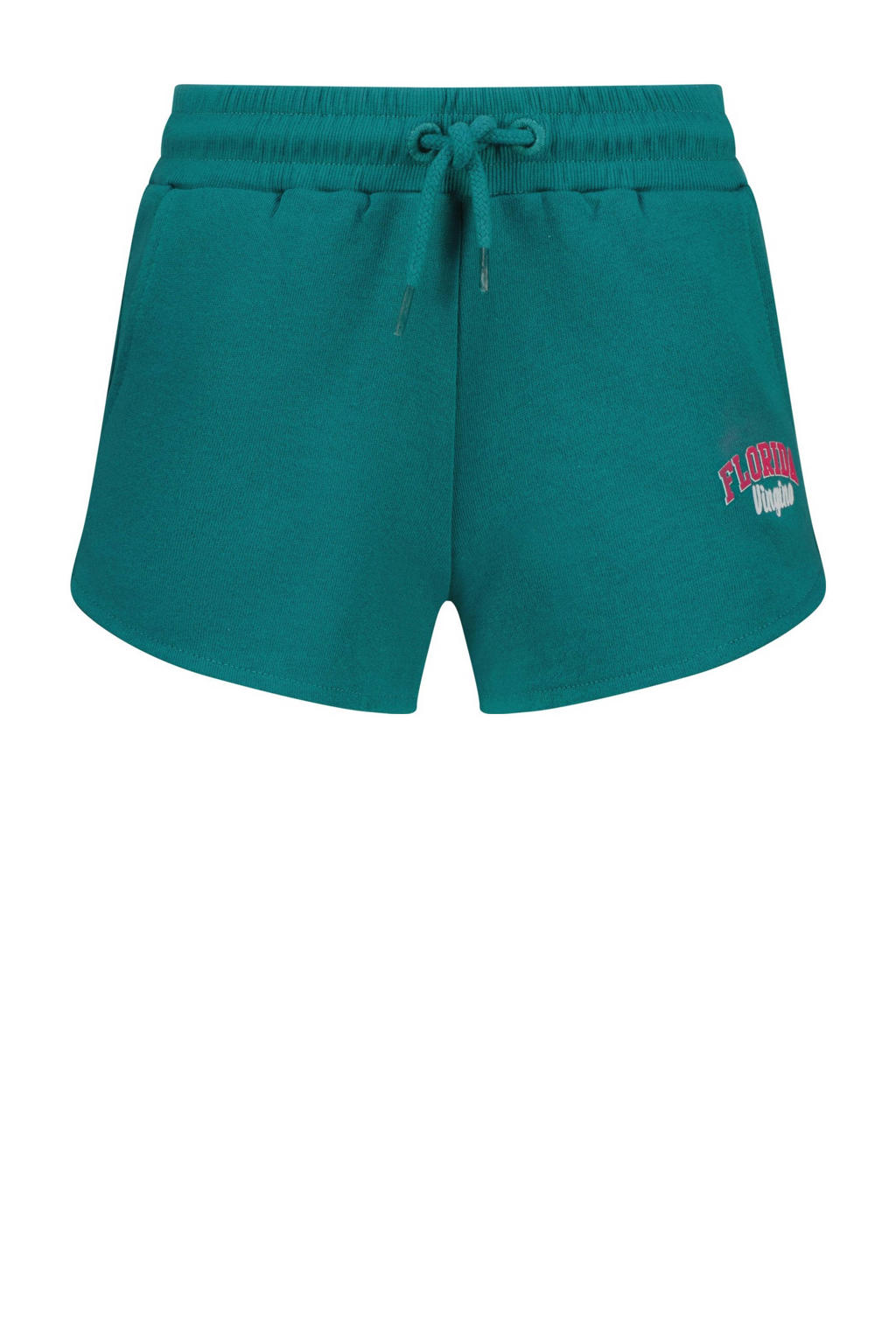 Groene meisjes Vingino regular sweatshort met elastische tailleband met koord en logo dessin