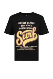 thumbnail: Zwarte jongens Vingino T-shirt van katoen met printopdruk, korte mouwen en ronde hals