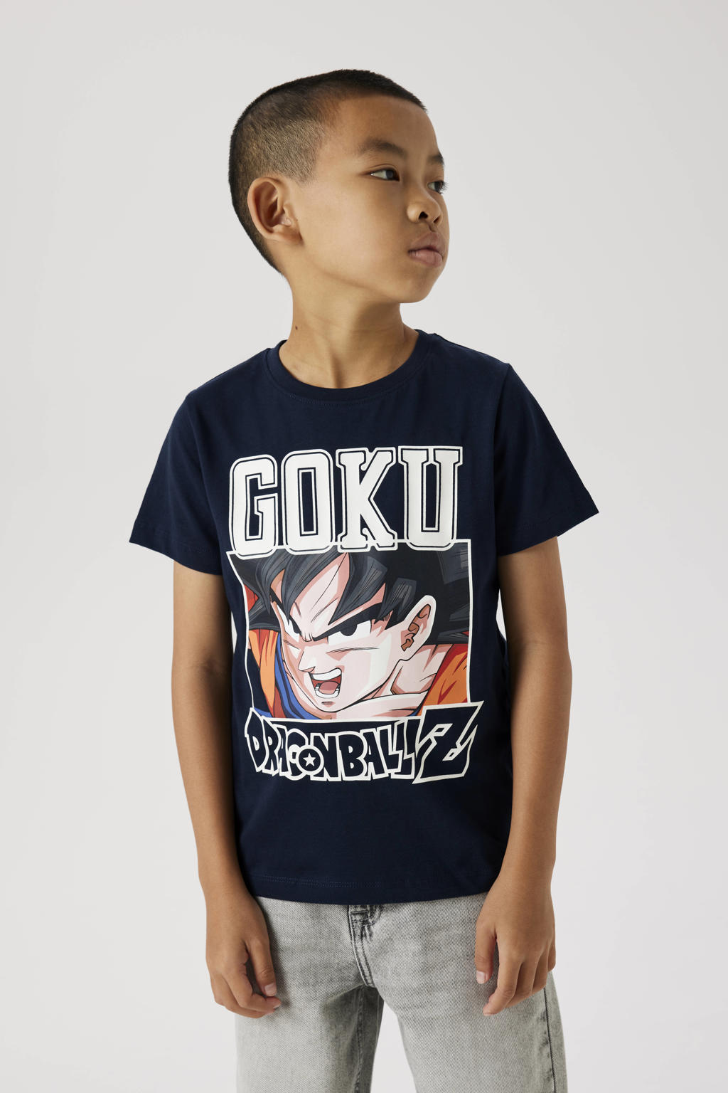 Donkerblauwe jongens NAME IT KIDS Dragonball T-shirt van katoen met printopdruk, korte mouwen en ronde hals