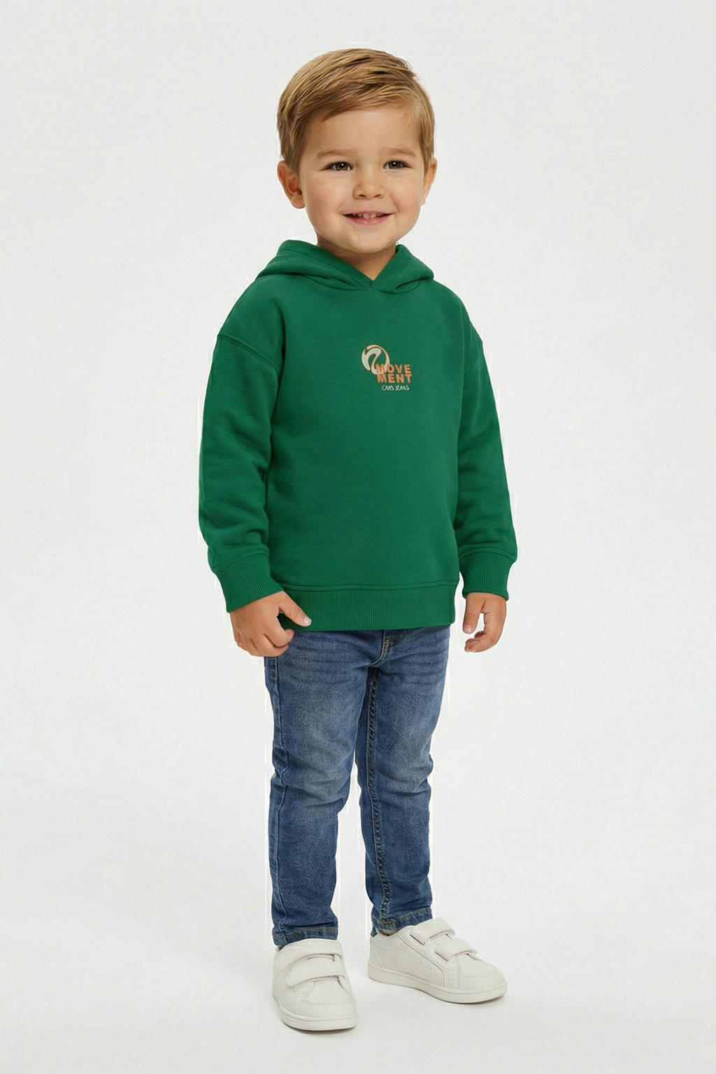 Groene jongens Little Cars hoodie van sweat materiaal met backprint, lange mouwen en capuchon