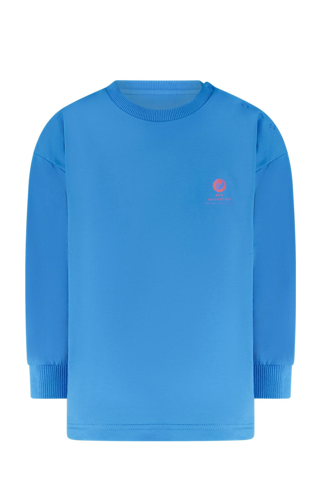 Blauw en oranje jongens Little Cars longsleeve van viscose met backprint, lange mouwen, ronde hals, drukknoopsluiting en geribde boorden