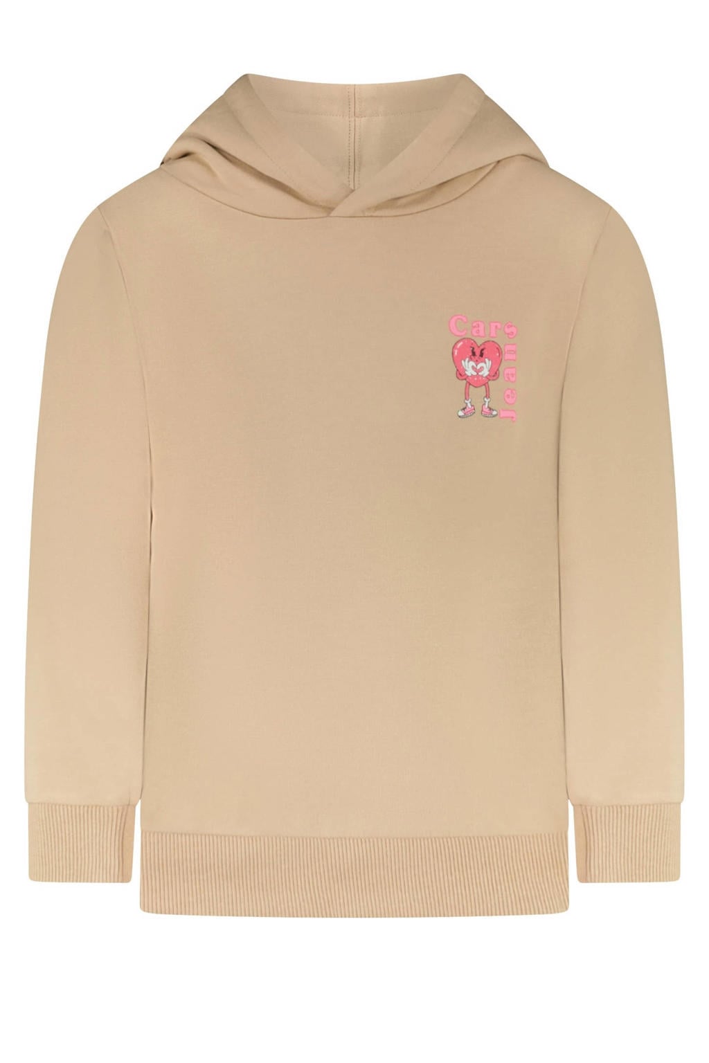 Beige meisjes Little Cars hoodie van sweat materiaal met backprint, lange mouwen en capuchon
