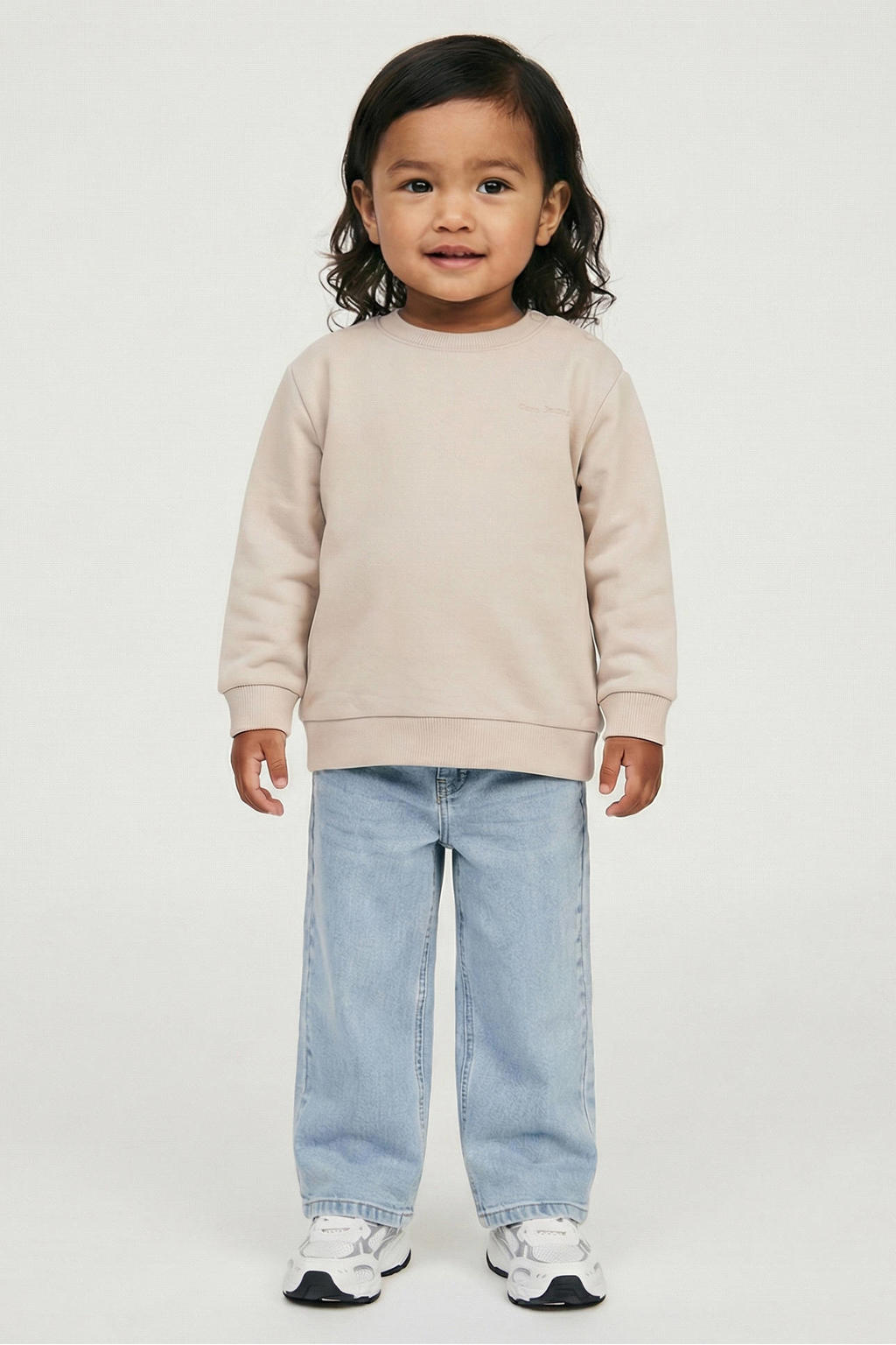 Beige meisjes Little Cars sweater met backprint, lange mouwen, ronde hals, drukknoopsluiting en geribde boorden