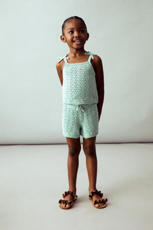 mouwloze top mintgroen broderie