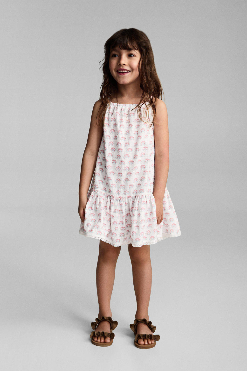 Mango Kids korte jurk broderie wit
