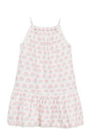 thumbnail: Wit, roze en lichtblauwe meisjes Mango Kids korte jurk broderie van katoen met ronde hals