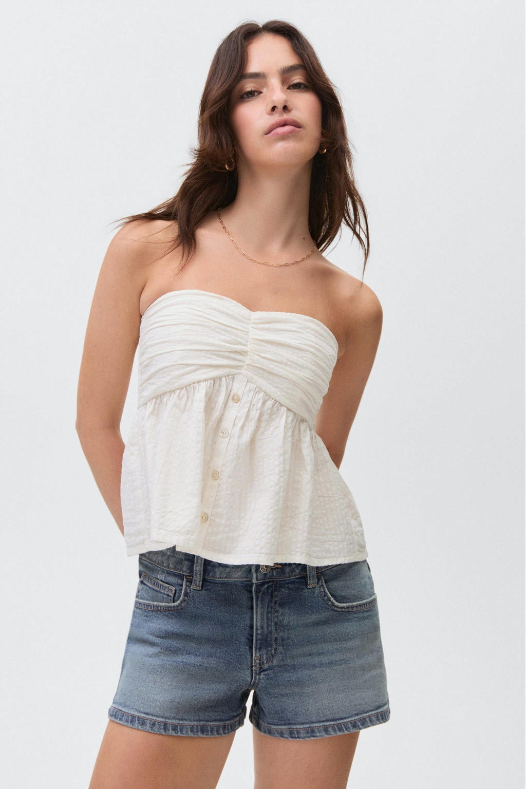 Witte meisjes MANGO TEEN strapless top met effen