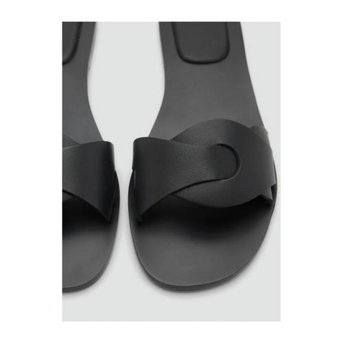 MANGO TEEN leren slippers zwart Meisjes Leer Effen