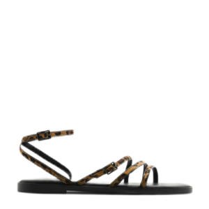   leren sandalen met panterprint zwart/beige
