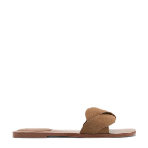 MANGO TEEN leren slippers lichtbruin Meisjes Leer Effen