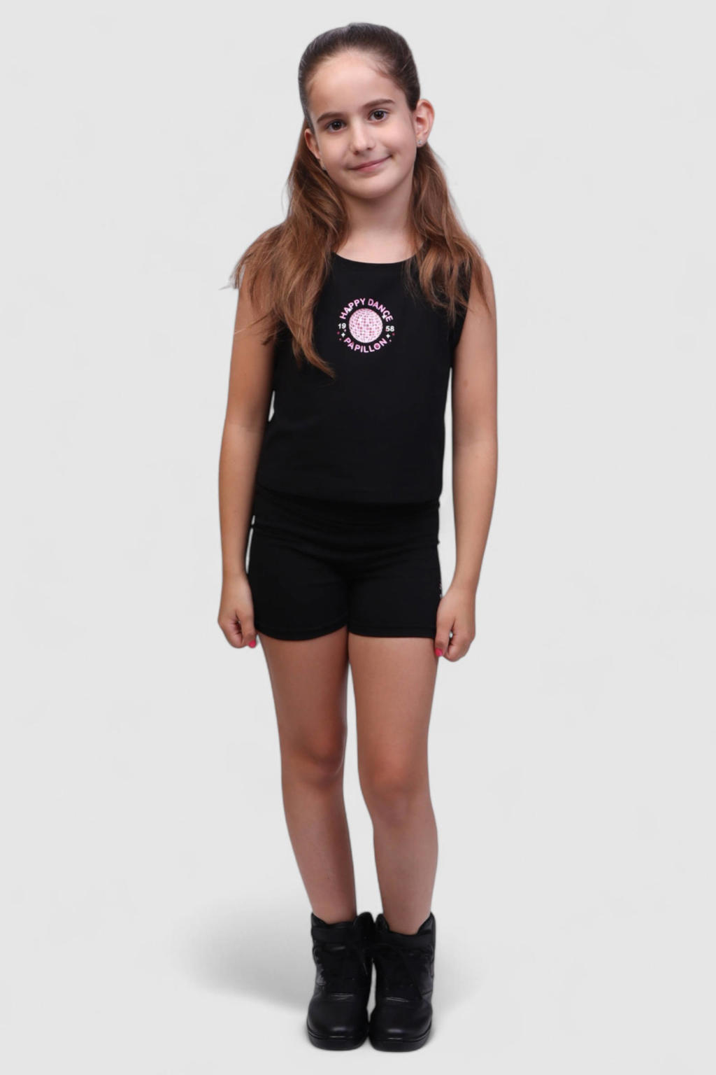Zwarte meisjes Papillon sporttop Happy Dance van katoen met printopdruk en ronde hals