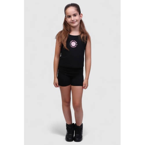 Papillon sporttop Happy Dance zwart Meisjes Katoen Ronde hals Printopdruk