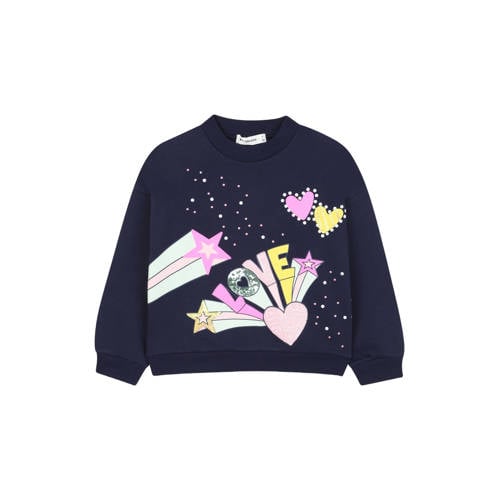 Billieblush sweater donkerblauw Meisjes Katoen Ronde hals Printopdruk - maat 140 afbeelding