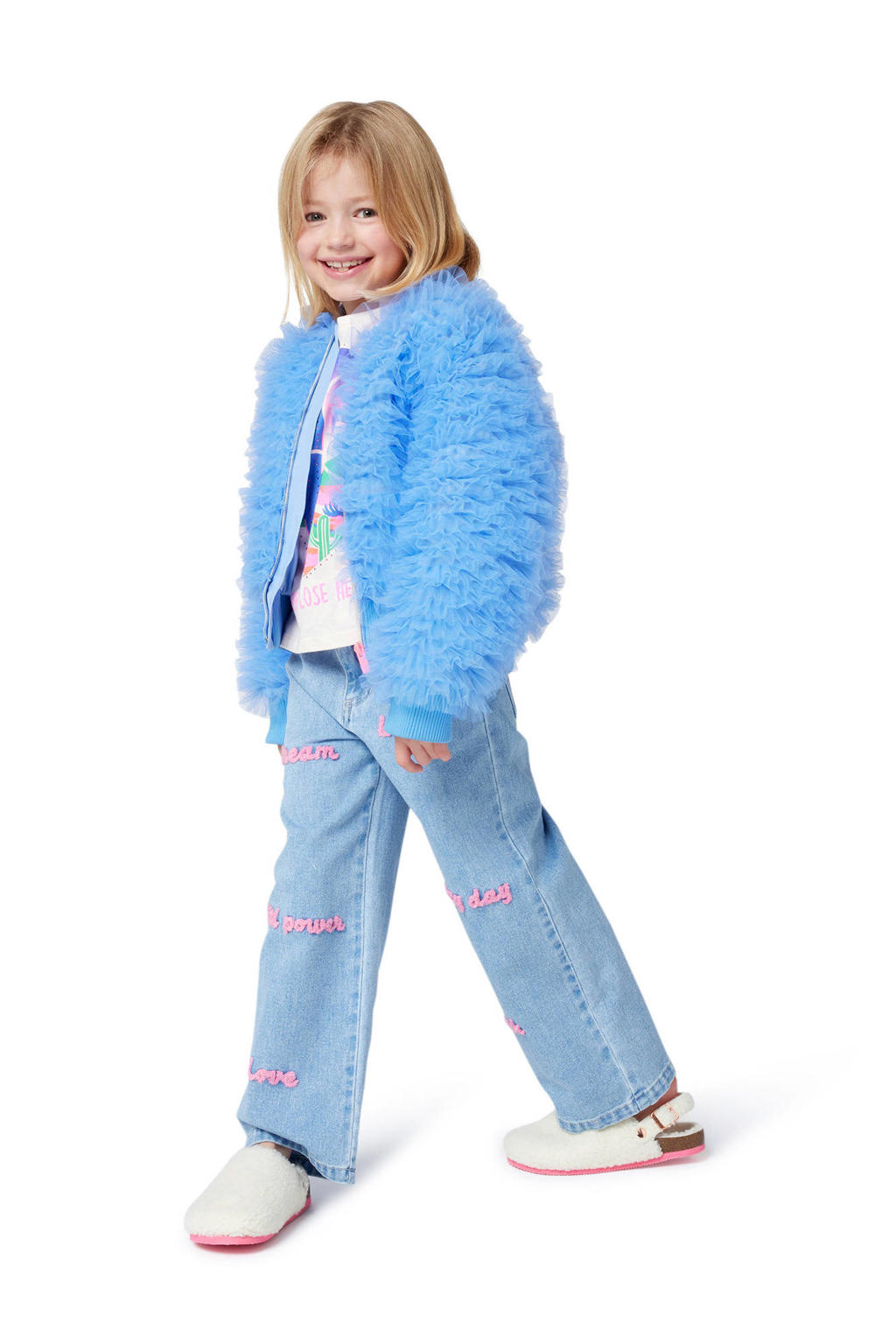 Light blue denim meisjes Billieblush straight leg jeans van katoen met rits- en knoopsluiting