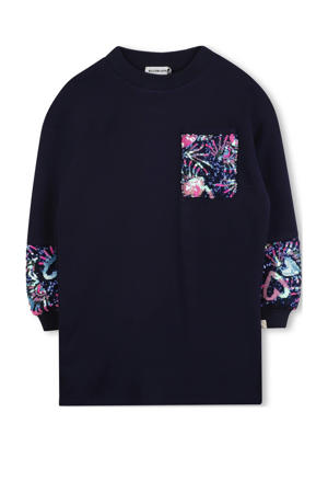 sweatjurk met pailletten donkerblauw