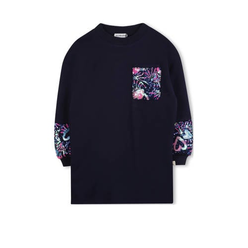 Billieblush sweatjurk met pailletten donkerblauw Meisjes Katoen Ronde hals - maat 104 afbeelding