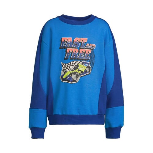 Orange Stars fleece sweater met contrasterende detail Lev blauw Printopdruk