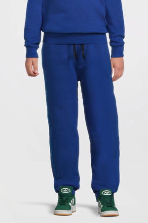 fleece joggingbroek met contrasterende bies blauw