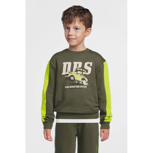 Orange Stars fleece sweater met contrasterende detail Noud khaki Groen