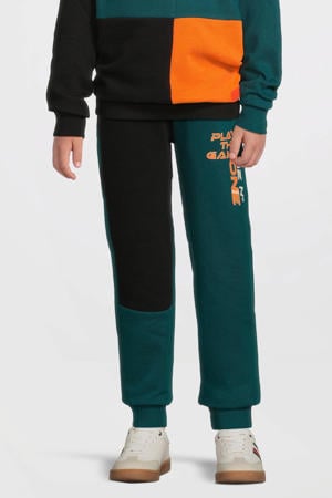 colourblock fleece joggingbroek Adam met printopdruk teal