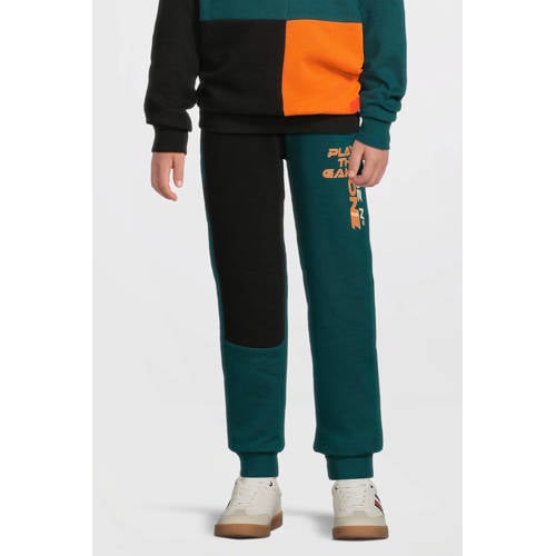 Orange Stars colourblock fleece joggingbroek Adam met printopdruk teal Groen Jongens Sweat