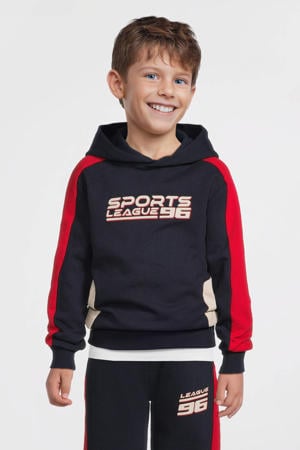 colourblock fleece hoody  met printopdruk Lando donkerblauw