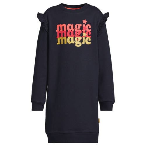 Orange Stars fleece sweaterjurk Jeanne met printopdruk donkerblauw Printopdruk