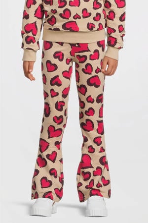 flared broek met hartjesprint Elise Beige