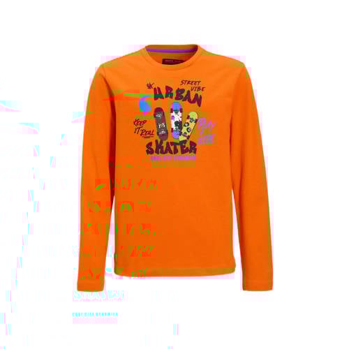 Orange Stars Longsleeve met printopdruk oranje Jongens Katoen Ronde hals